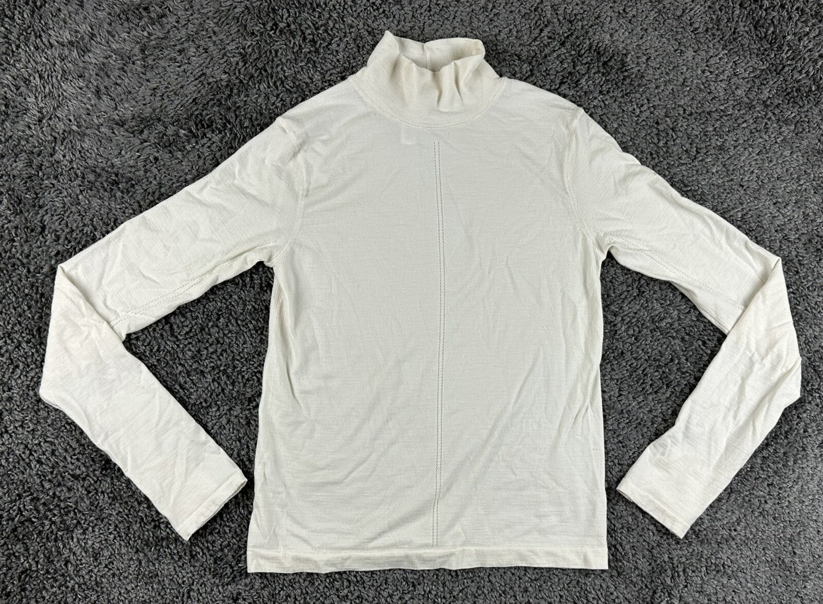 Athleta Merino Wool Blend Turtleneck Base Layer Womens S Cream Thumbholes