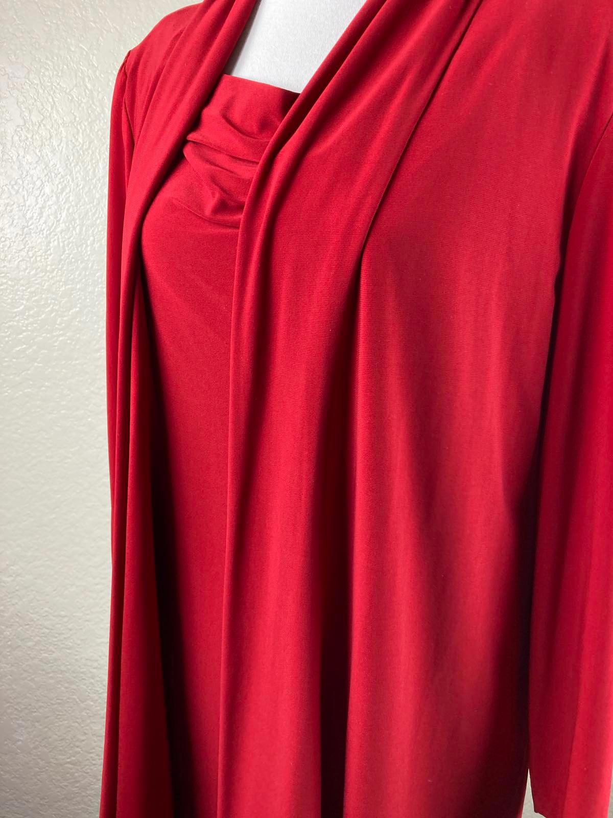 R&M Richards Sleeveless Red Shift Midi Dress with Attahed Lg Sleeve Jacket Sz 14