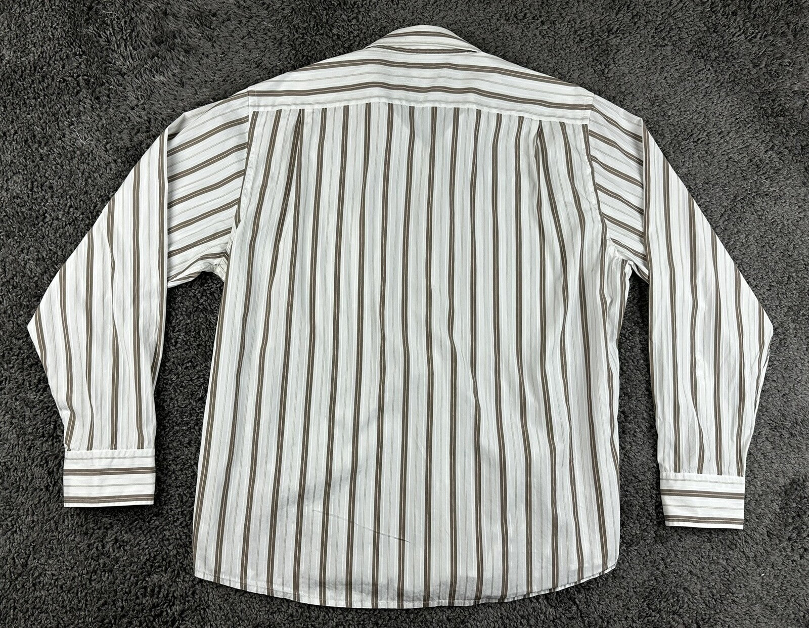 Faconnable Mens XL White Brown Stripe Long Sleeve Button Up Cotton Shirt