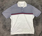 Mizzen+Main Men’s Golf Shirt  Classic Performance Polo White Blue Stripe Size XL