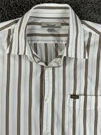 Faconnable Mens XL White Brown Stripe Long Sleeve Button Up Cotton Shirt