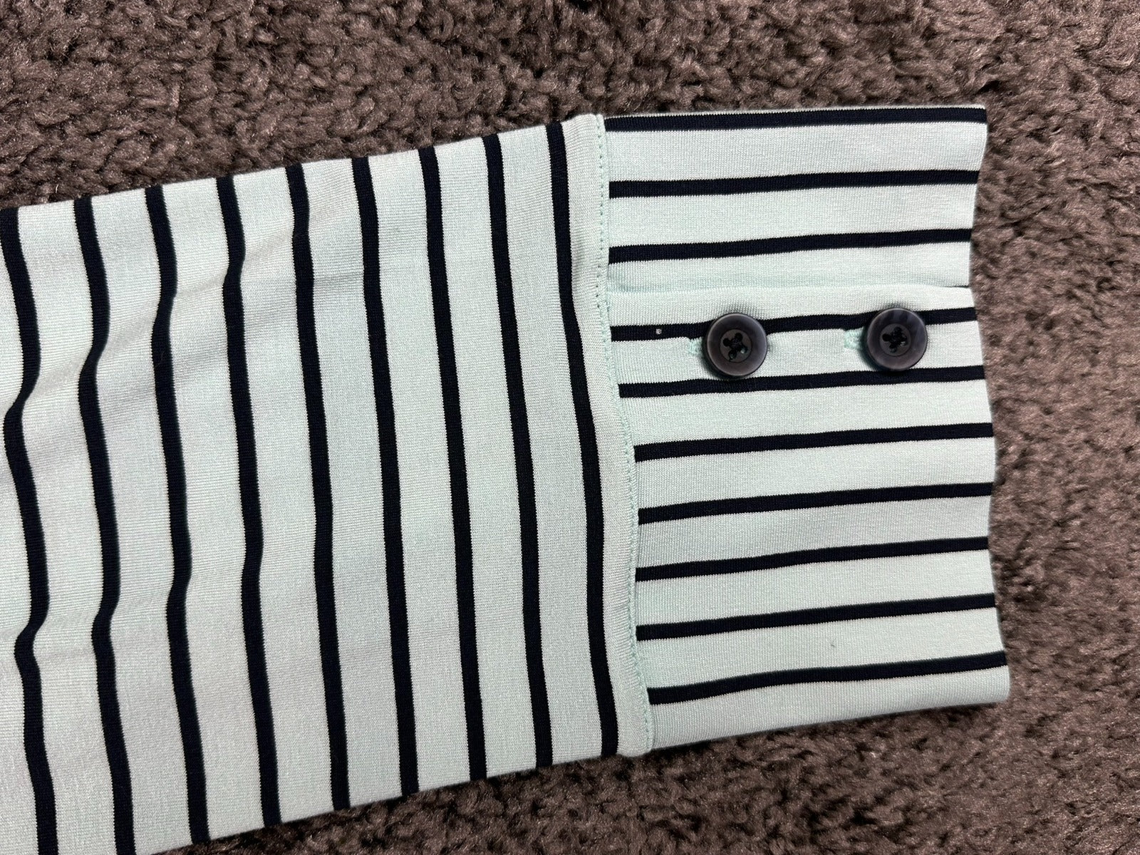 J.Jill Wearever Striped Top Womens Large Aqua Navy Button Cuff 3/4 Sleeve NWT