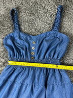 Indigo & Lace Womens XL Blue Chambray Maxi Dress Smocked Waist Tiered Boho