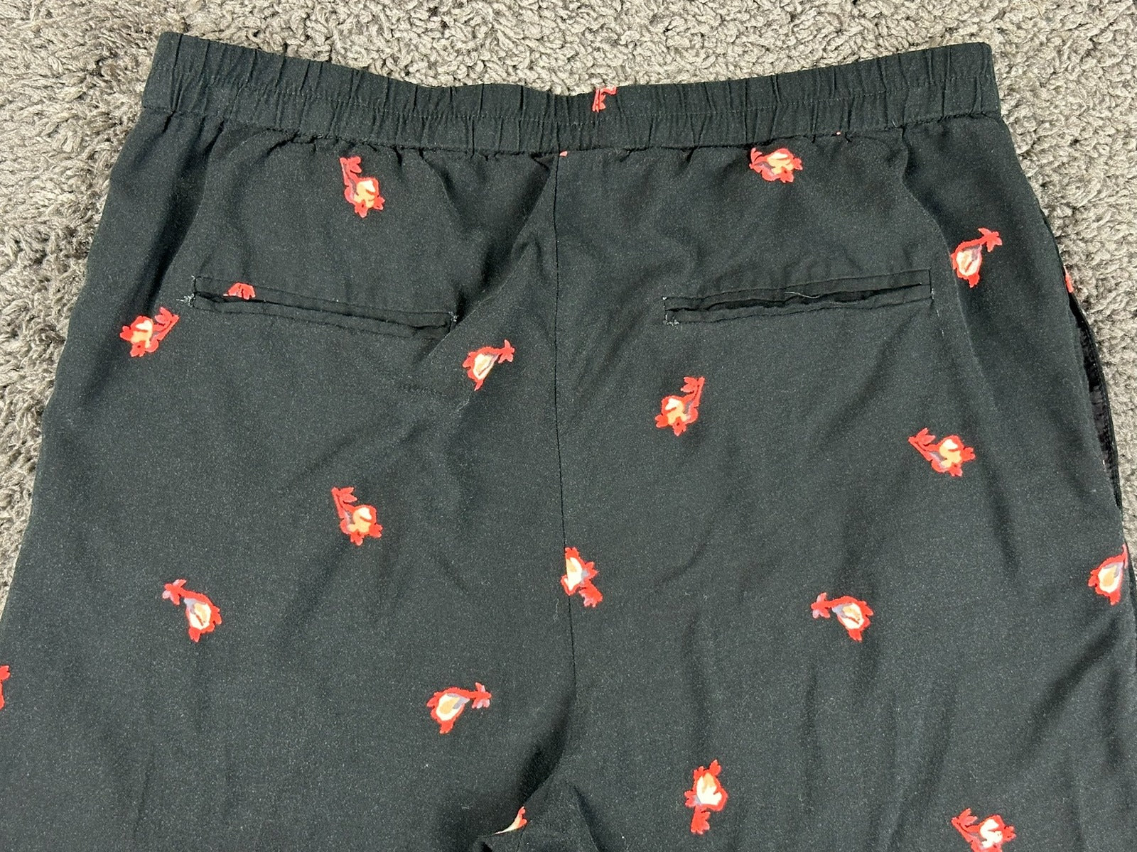 Ett:Twa by Anthropologie Womens Floral Wide Leg Pants Small Petite Black Cropped