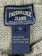 Vtg Faconnable Sweater Mens XL Tan Beige Heavy Cotton Knit Sleeve Patch Pullover