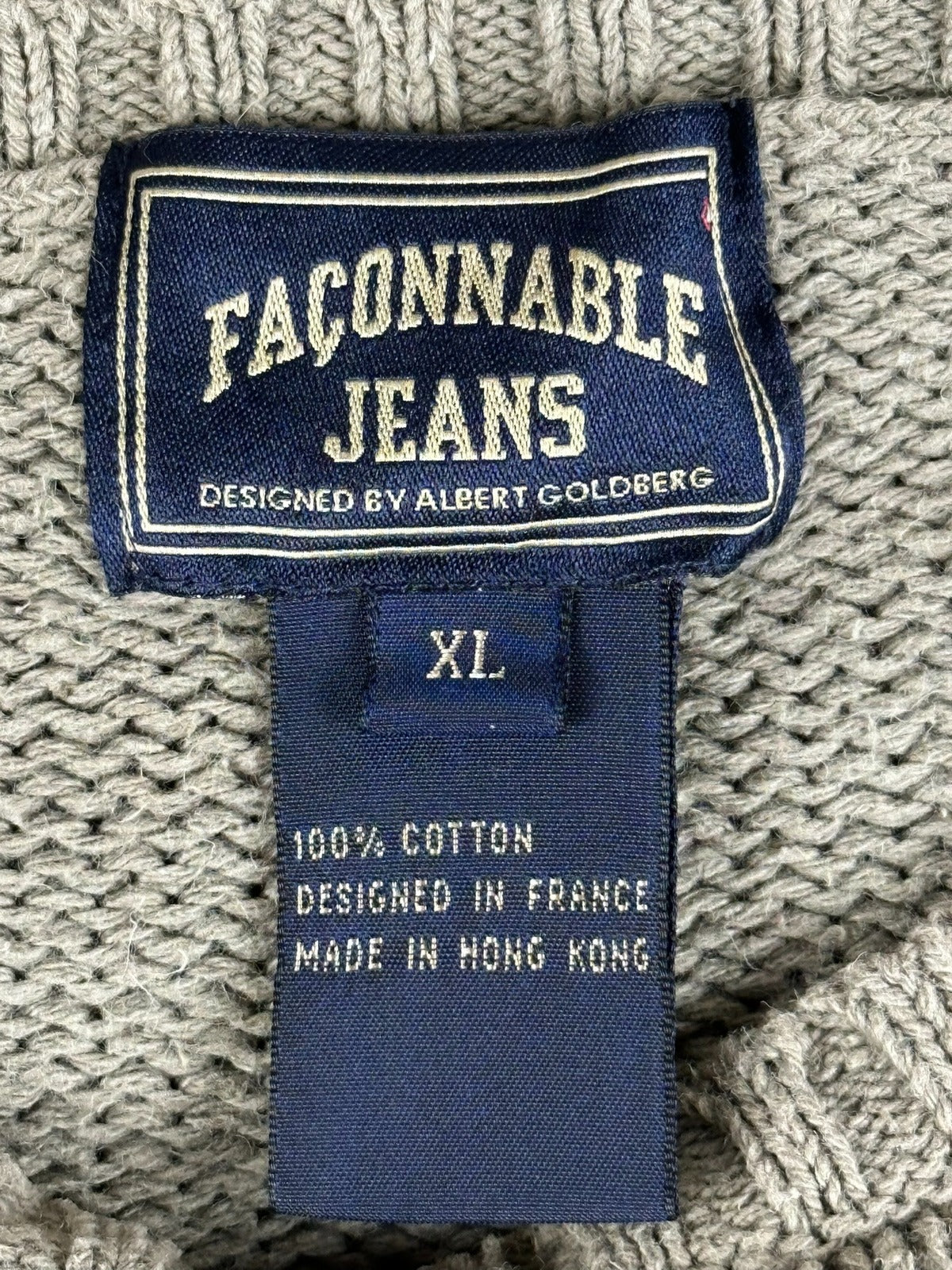 Vtg Faconnable Sweater Mens XL Tan Beige Heavy Cotton Knit Sleeve Patch Pullover