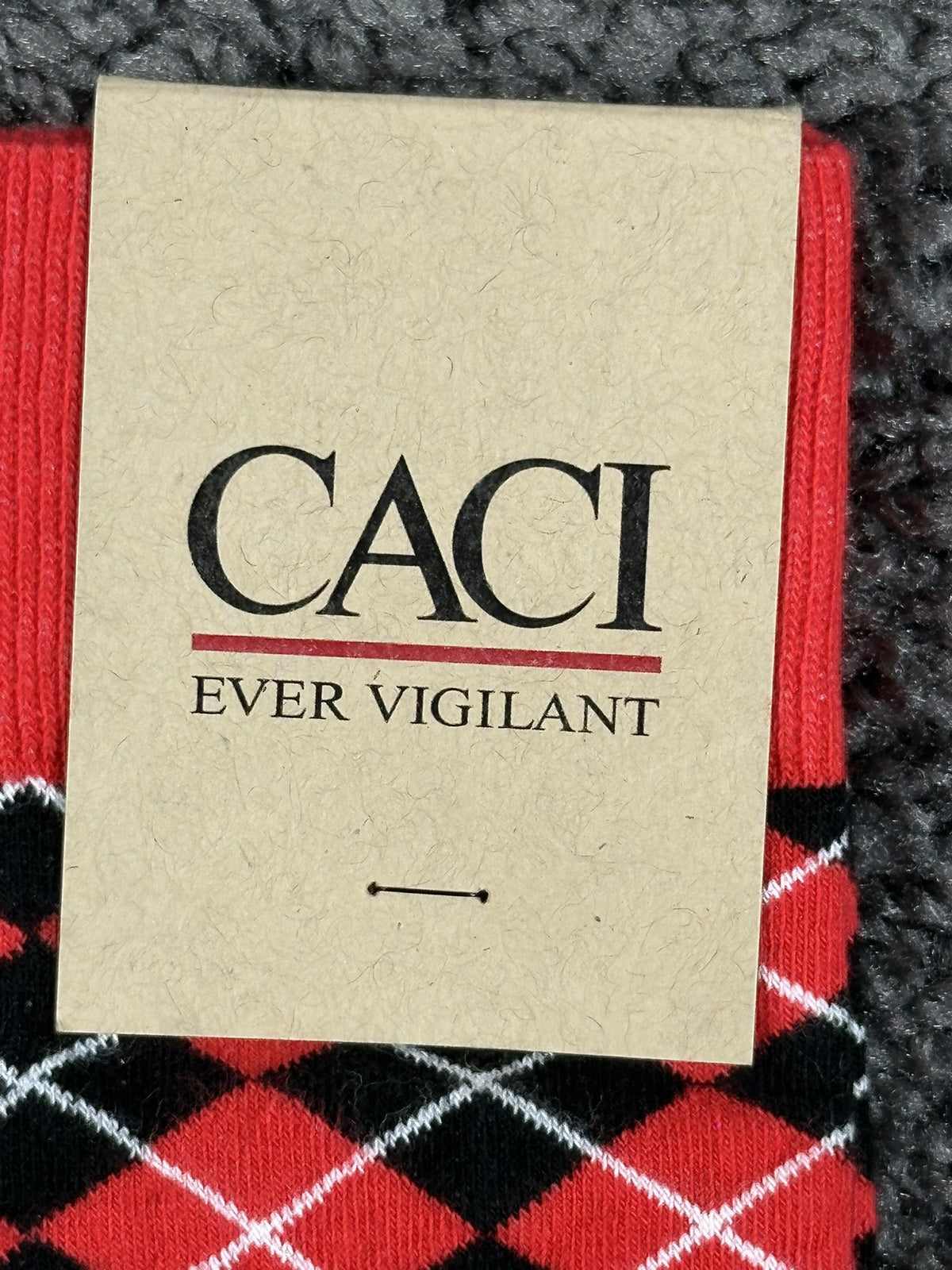 Sock Club Men Crew Socks Red Black Argyle CACI Ever Vigilant Military Cotton USA
