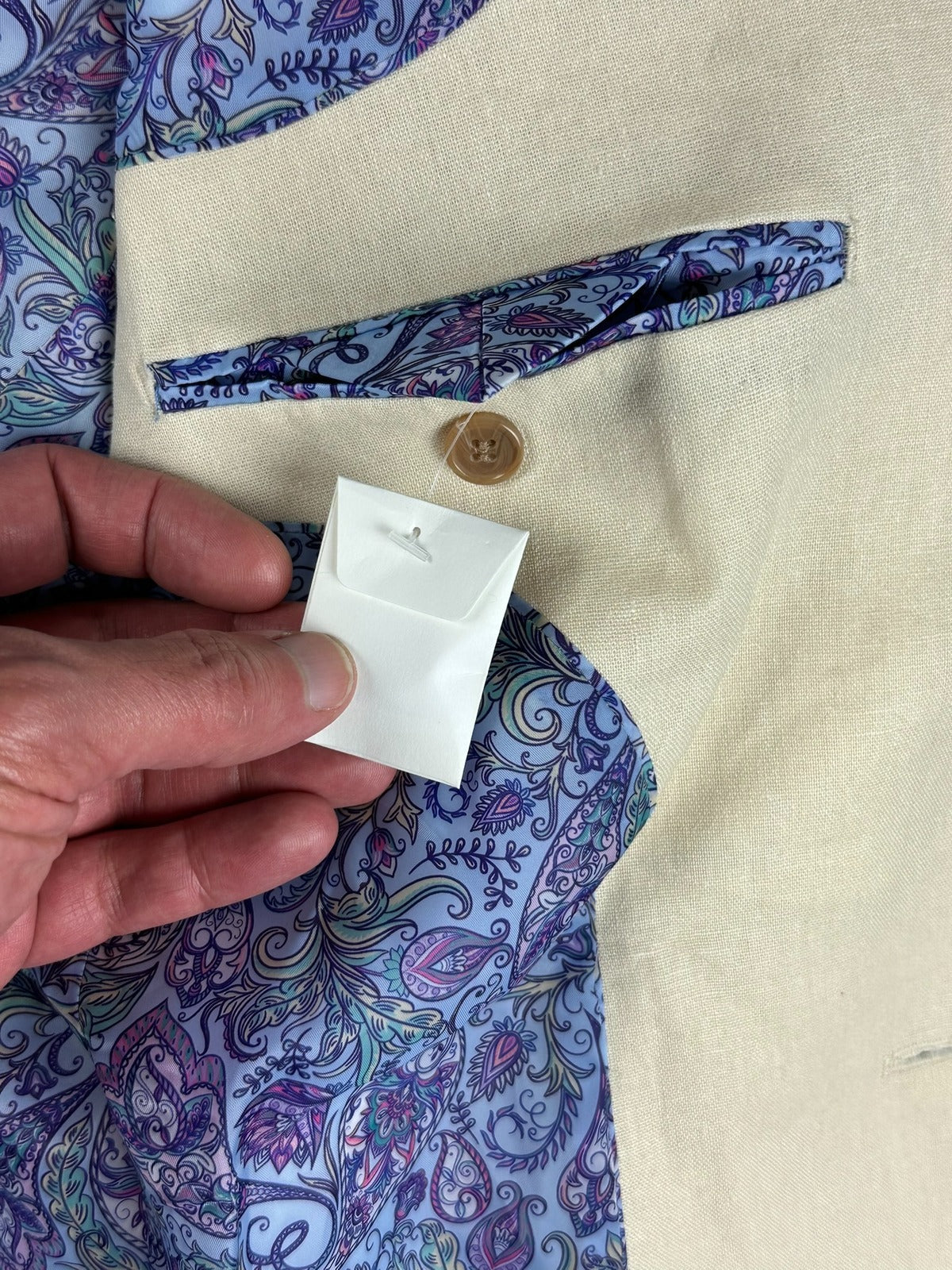TailorByrd Collection Mens 38R Cream Linen Blend Blazer Paisley Lined Sport Coat