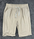 Mens 100% Linen Drawstring Shorts M Beige Elastic Waist Casual Beach Resort