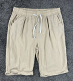 Mens 100% Linen Drawstring Shorts M Beige Elastic Waist Casual Beach Resort