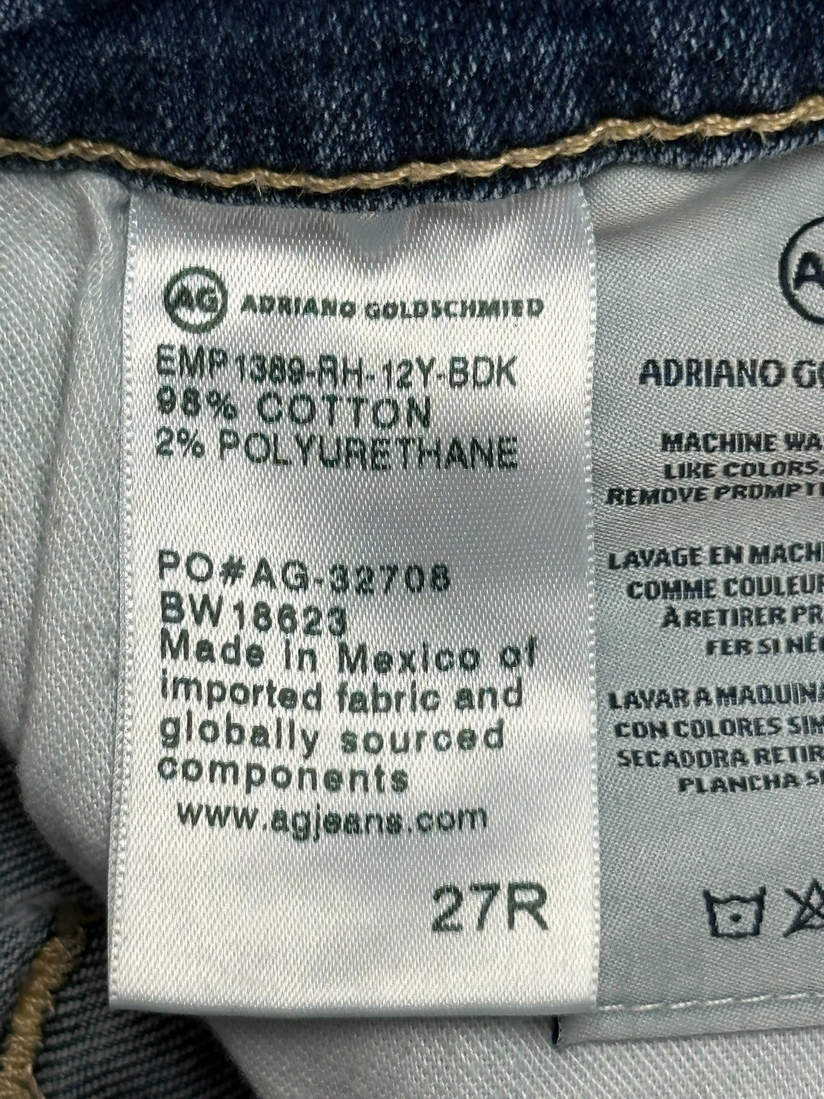 AG Adriano Goldschmied Legging Ankle Jeans Sz 27 Medium Wash Stretch Distressed