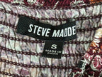 Steve Madden Floral Smocked Maxi Dress S Burgundy Boho Tiered Strappy Sun Dress