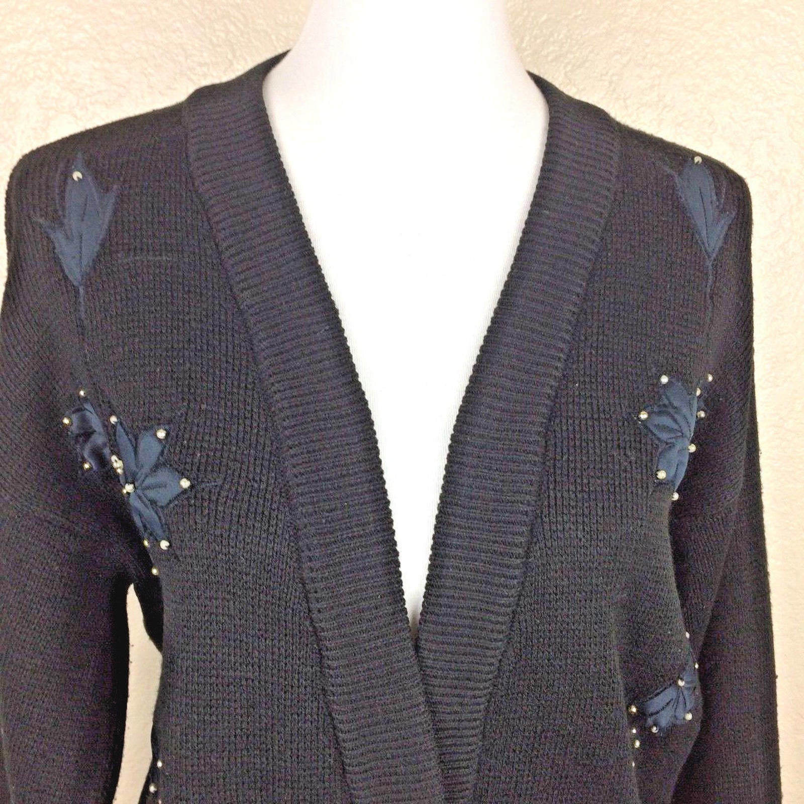Sweaters Forhey Women's Black Bead Embellished Embroidered Sweater  Sz PXL