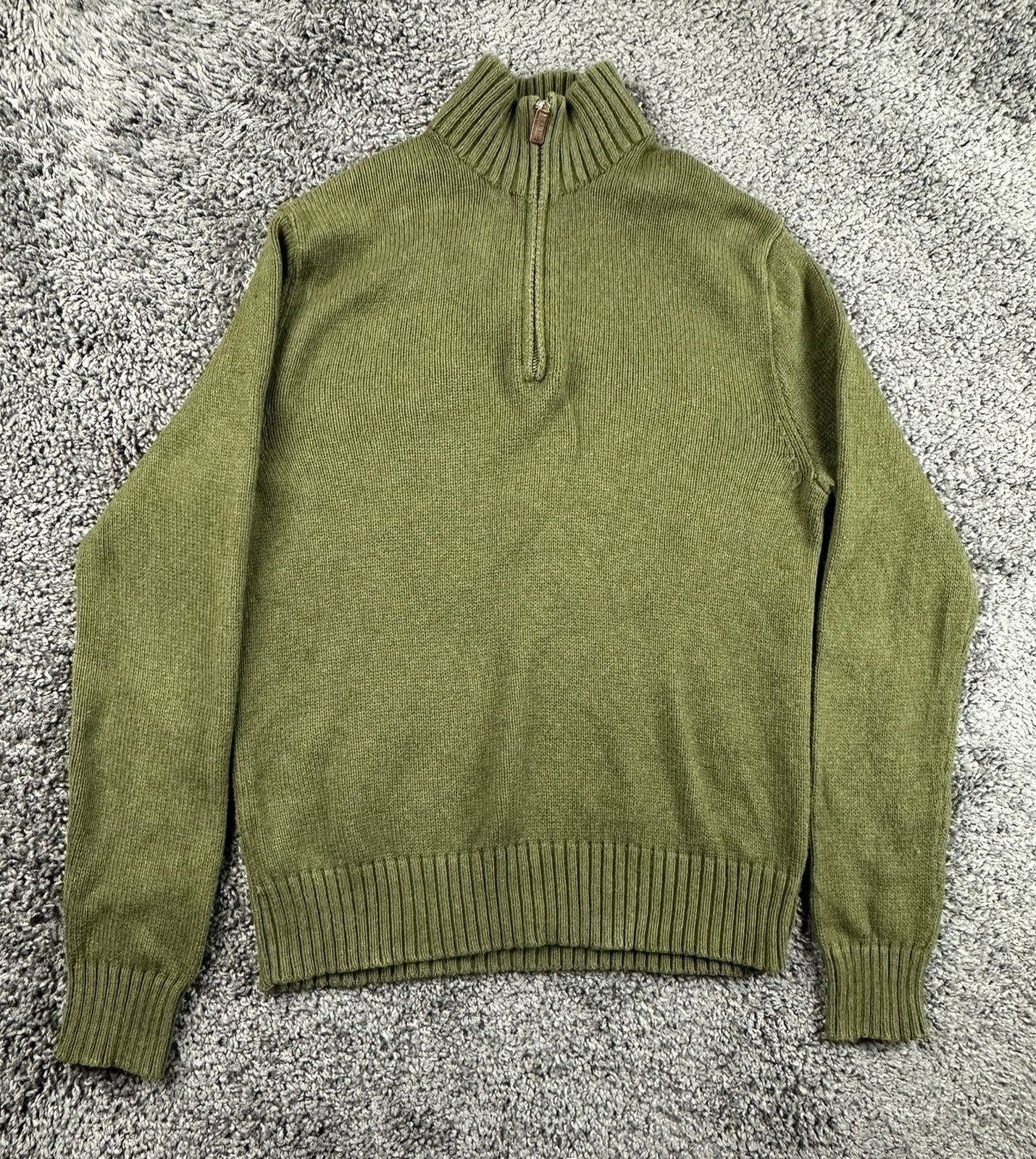 Polo Ralph Lauren Mens Quarter Zip Sweater Medium Olive Green Cotton Cashmere