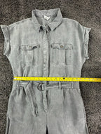 Nicole Miller New York Womens Utility Jumpsuit Size 8 Gray Linen Blend Belted
