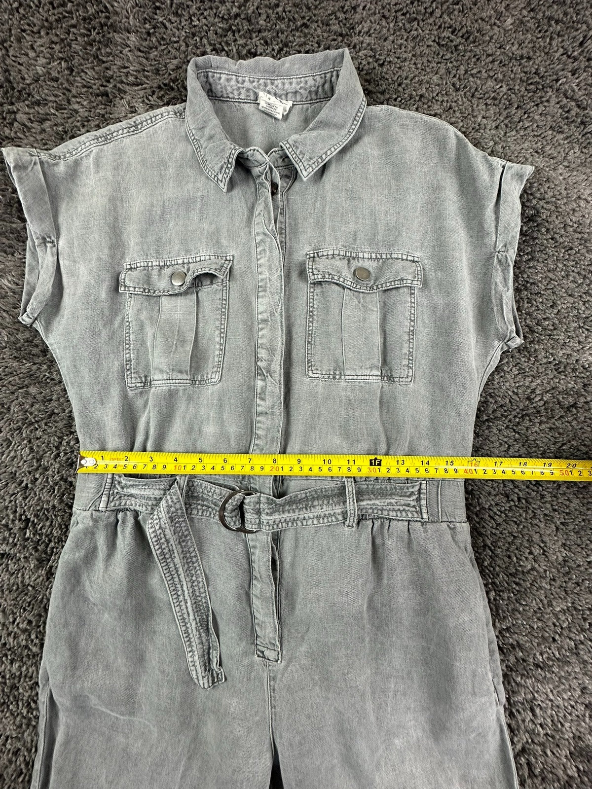 Nicole Miller New York Womens Utility Jumpsuit Size 8 Gray Linen Blend Belted