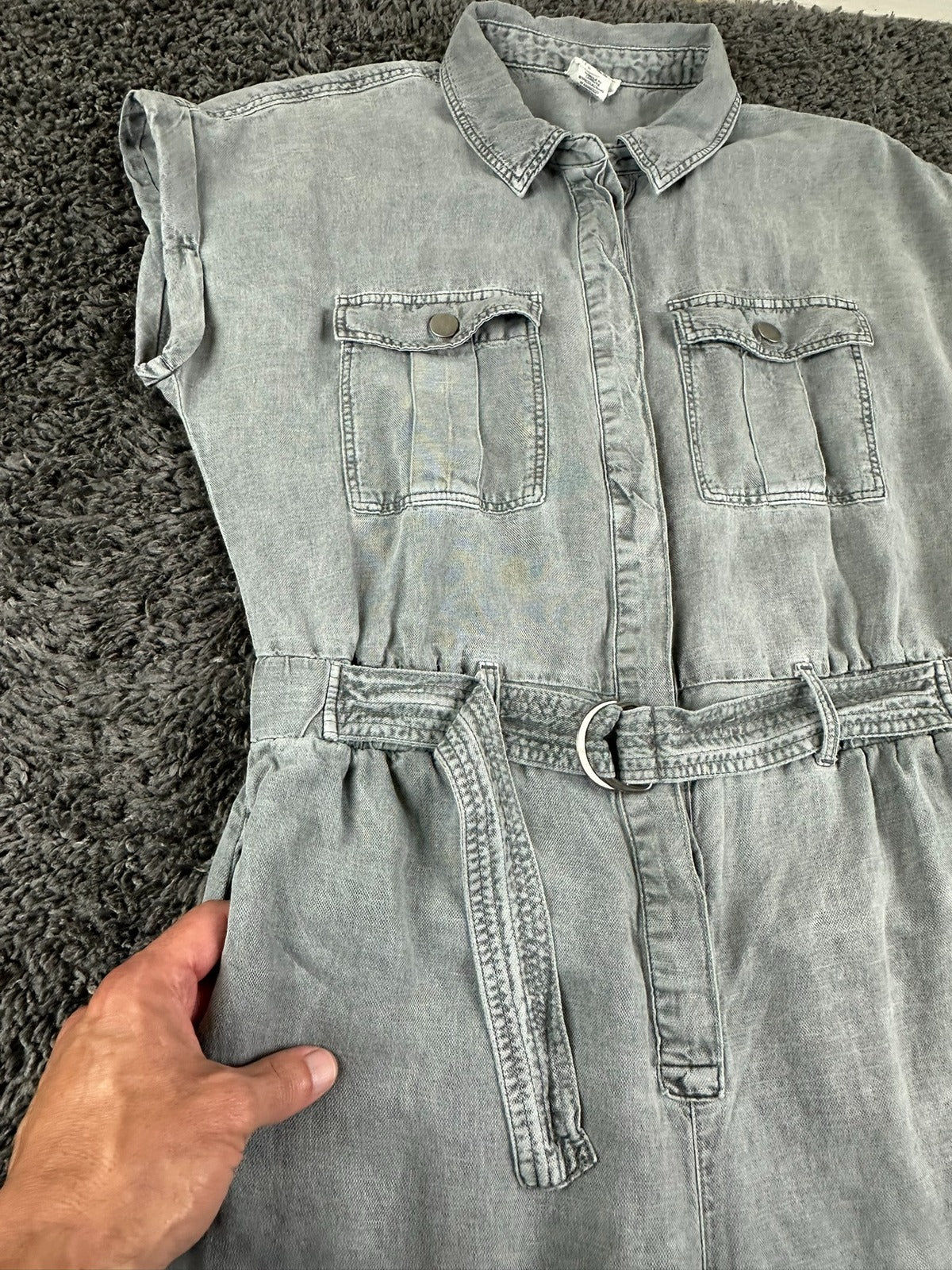 Nicole Miller New York Womens Utility Jumpsuit Size 8 Gray Linen Blend Belted
