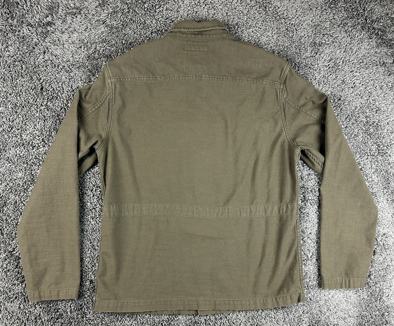 AllSaints Sapper Mens XL Military Overshirt Jacket Olive Green Distressed Cotton