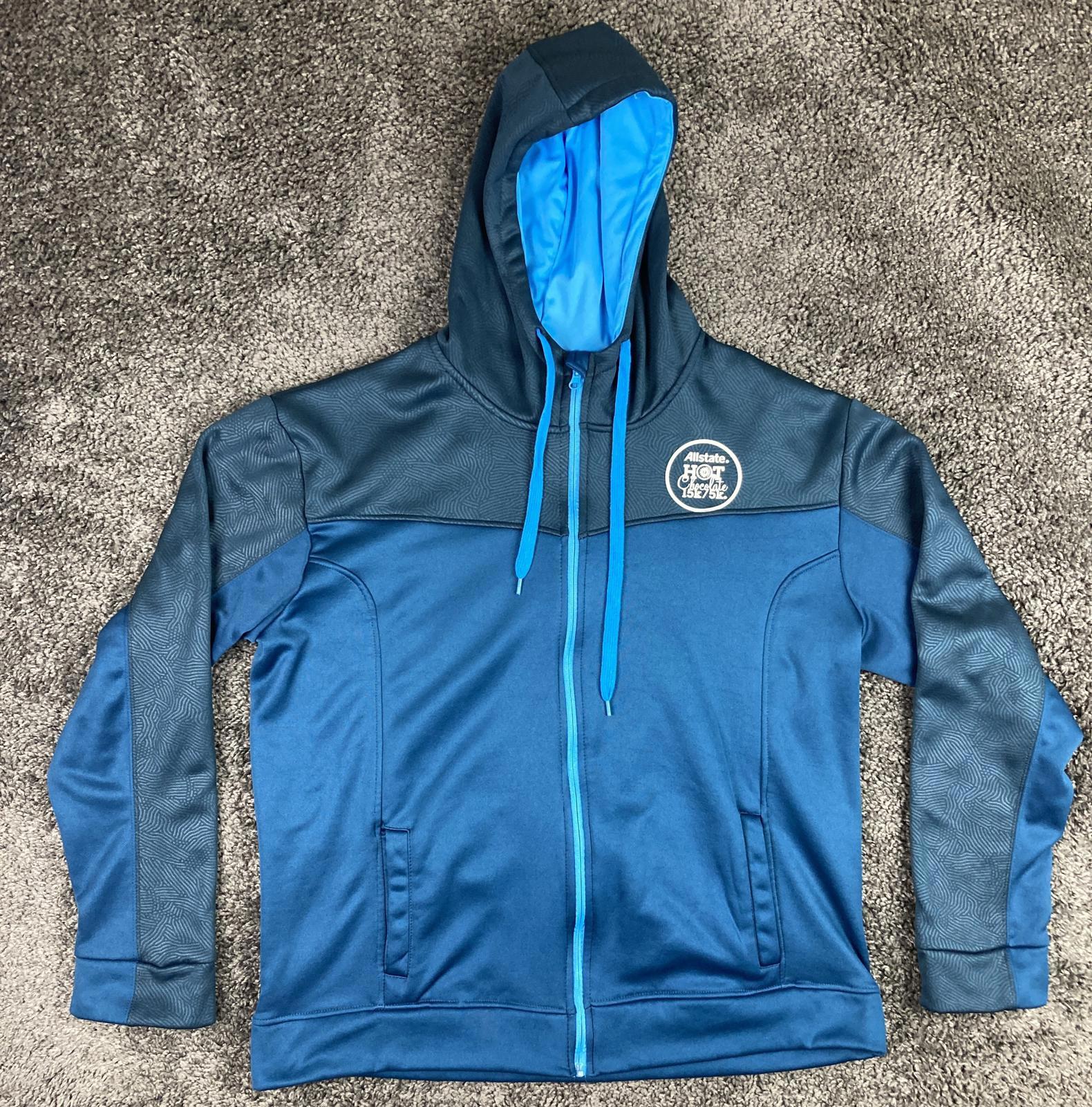 Alanic Running Man Allstate Hot Chocolate 15k 5k Blue Full Zip Hoodie Jacket XL