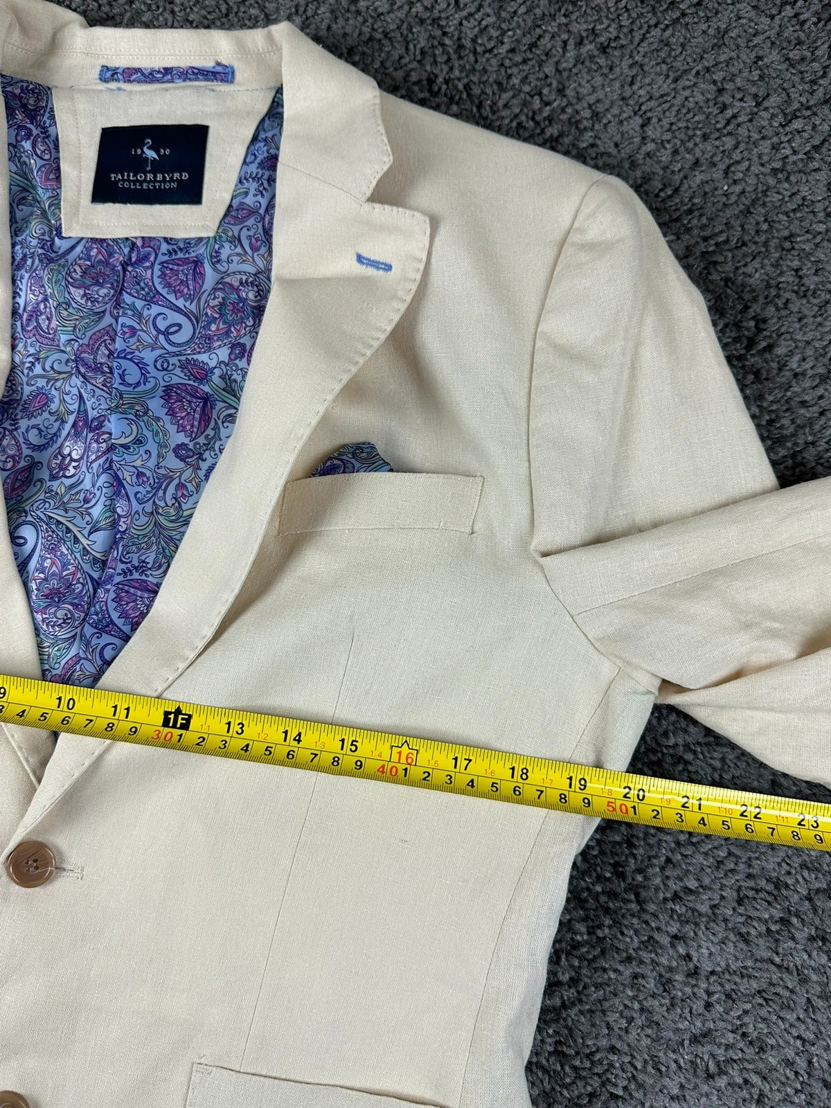 TailorByrd Collection Mens 38R Cream Linen Blend Blazer Paisley Lined Sport Coat