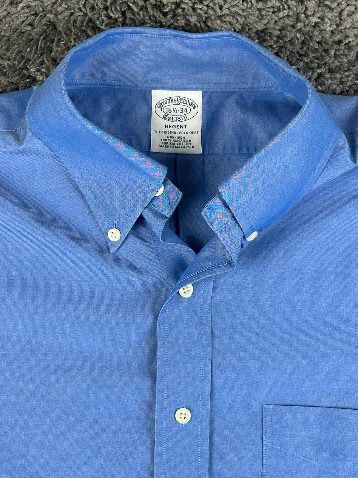 Brooks Brothers Regent Mens Non Iron Supima Cotton Dress Shirt Blue 16.5/34