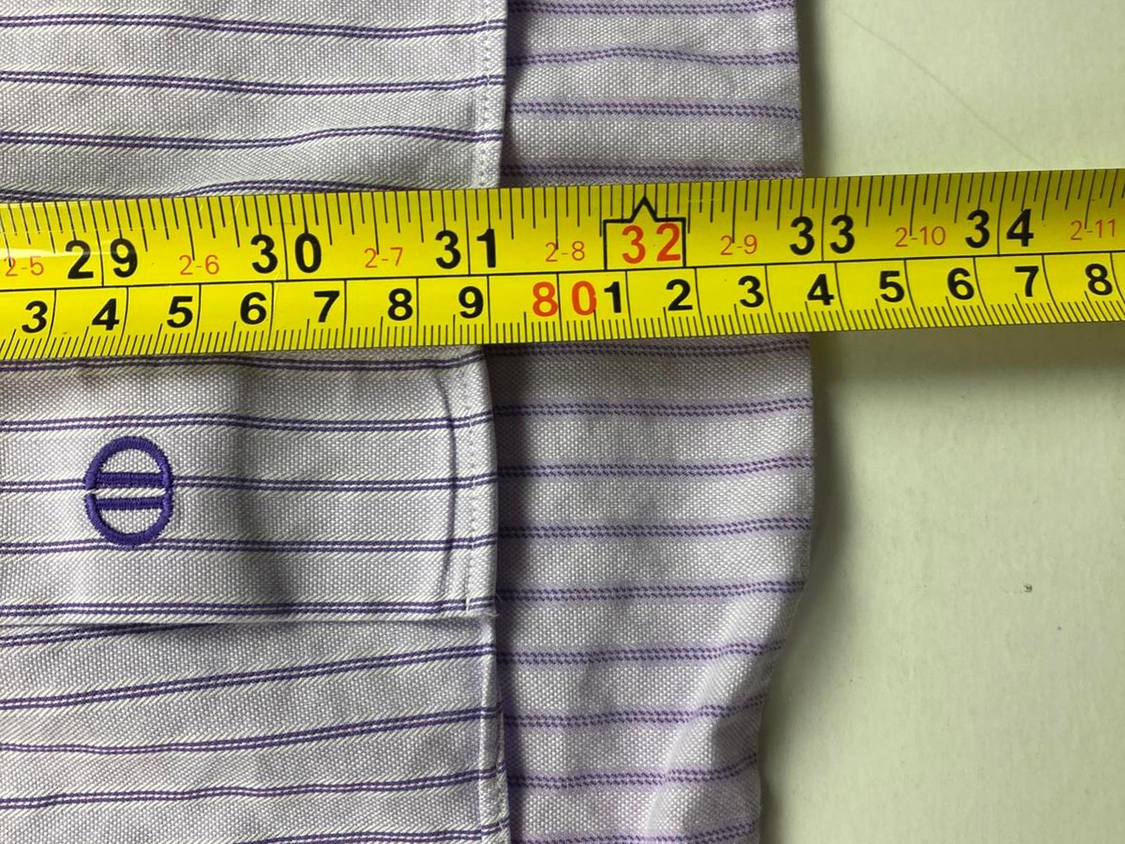 David Donahue Trim Fit Dress Shirt Mens Size 16 34/35 Lavender Pinstripe Cotton