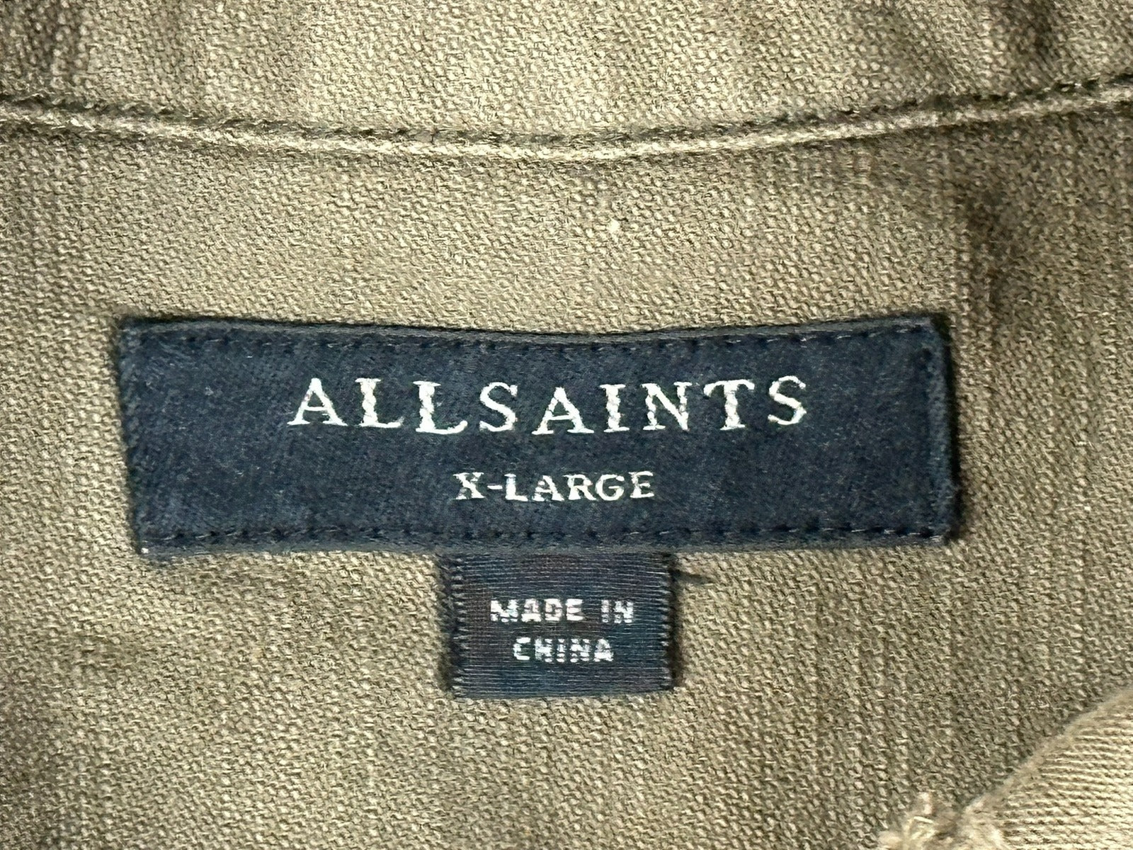 AllSaints Sapper Mens XL Military Overshirt Jacket Olive Green Distressed Cotton