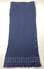 Norton McNaughton Crinkle Maxi Skirt Embroidered Hem Navy Women’s Size M
