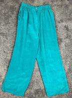 Papell Too Silk Pants Wide Leg Women’s Teal Elastic Waist Size 12