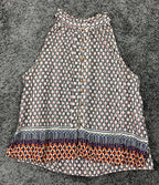 Maeve Anthropologie Sleeveless Ruffle Neck Blouse Women’s Sz S Geometric Cotton