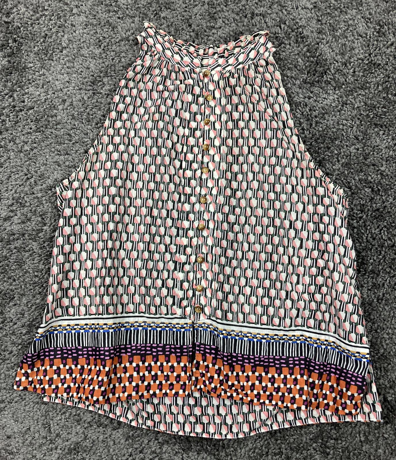 Maeve Anthropologie Sleeveless Ruffle Neck Blouse Women’s Sz S Geometric Cotton