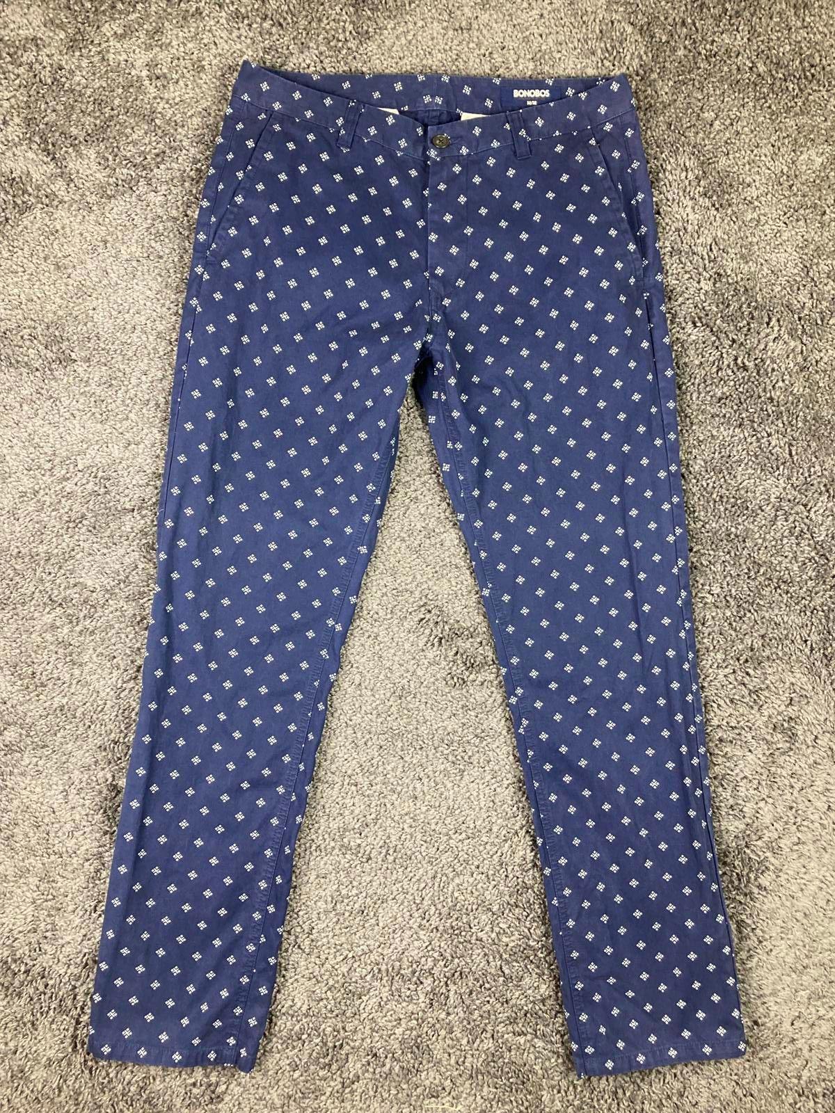 Bonobos Men's Navy Geometric Washed Chinos 100% Cotton Slim Straight Sz 32x32