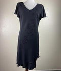 SL Fashions Black Beaded Floral Dress Women Size 6 Approx Asymmetrical Hem