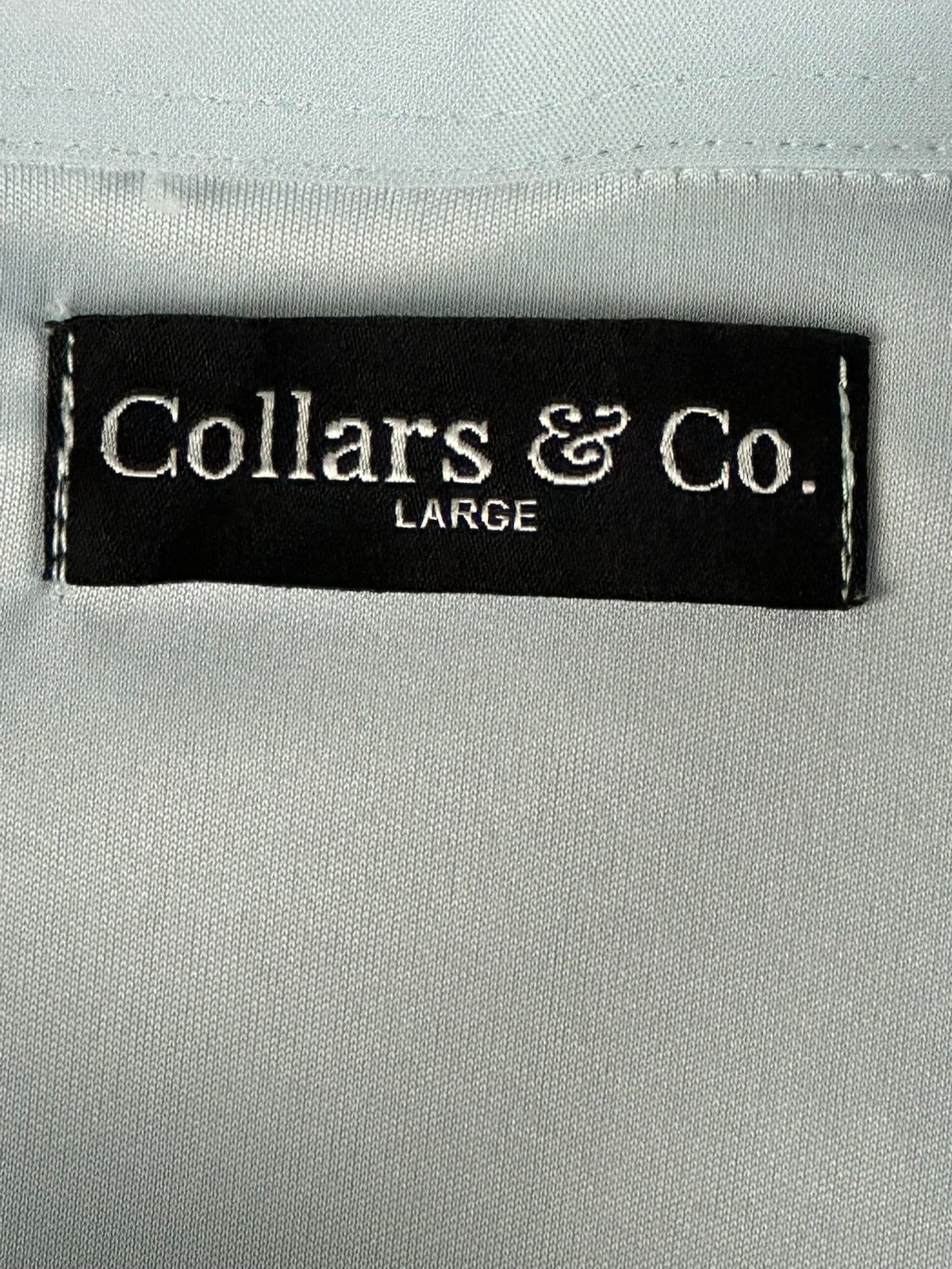 Collars & Co Mens Large Light Blue Dress Collar Polo Shirt Short Sleeve Stretch