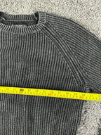 Lucky Brand Mens Medium Charcoal Acid Wash Ribbed Cotton Crewneck Sweater
