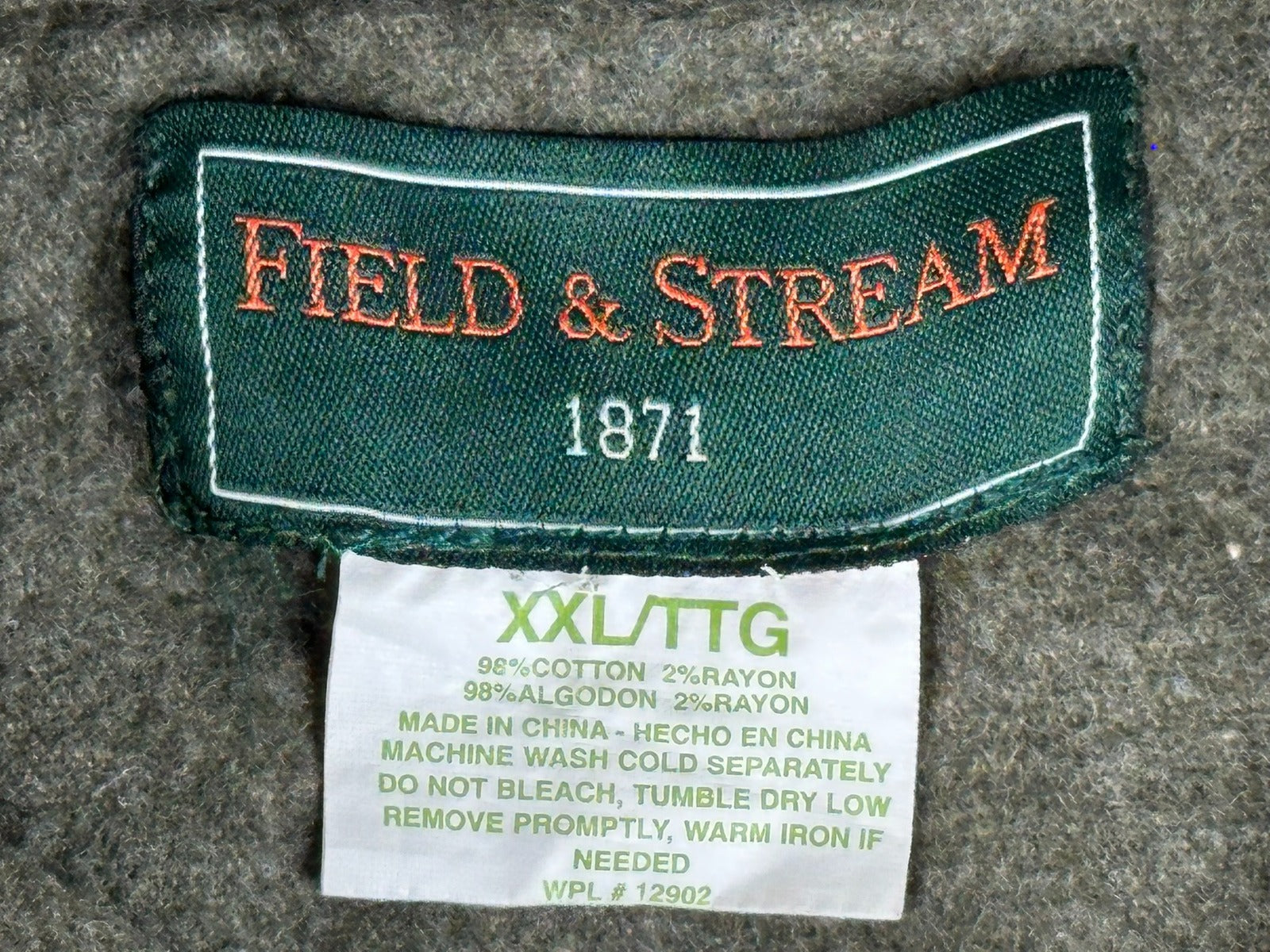 Field & Stream Mens XXL Olive Green Heavy Chamois Flannel Button Up Shirt