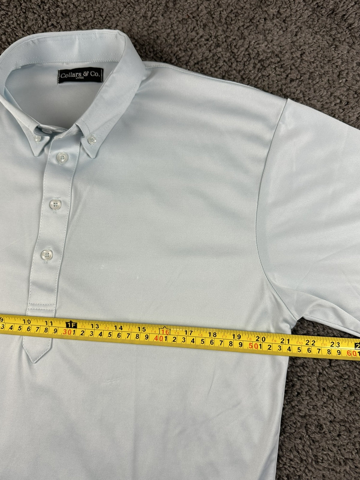 Collars & Co Mens Large Light Blue Dress Collar Polo Shirt Short Sleeve Stretch