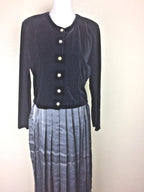 Hillard & Hanson Womens Black Silver Velvet Pleated Dress Jacket Set Sz 8 Formal