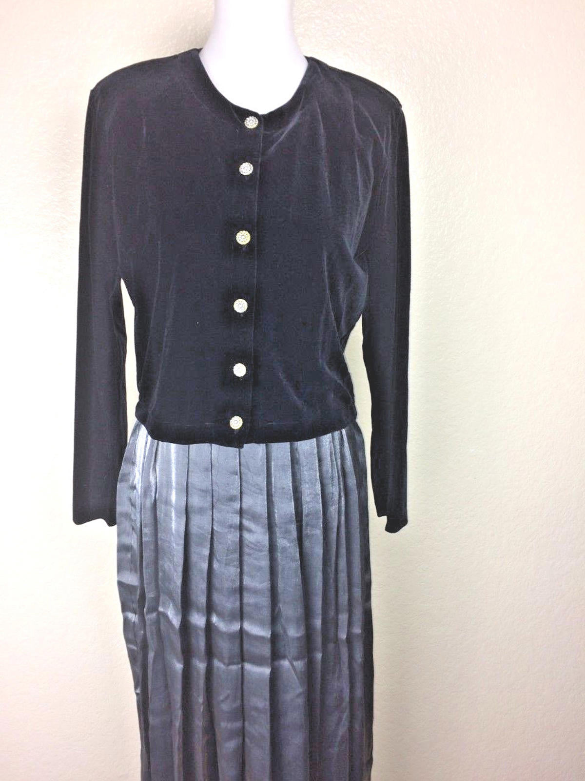 Hillard & Hanson Womens Black Silver Velvet Pleated Dress Jacket Set Sz 8 Formal