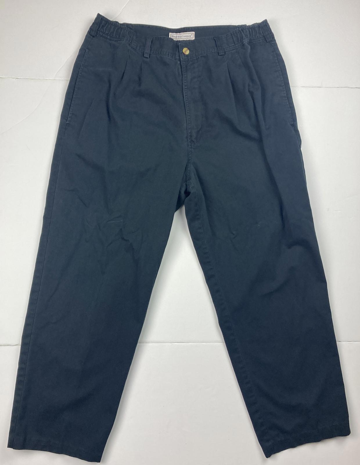 Bugle Boy Basics Pleated Chino Pants Men Sz36x30 Elastic Waist Black 100% Cotton