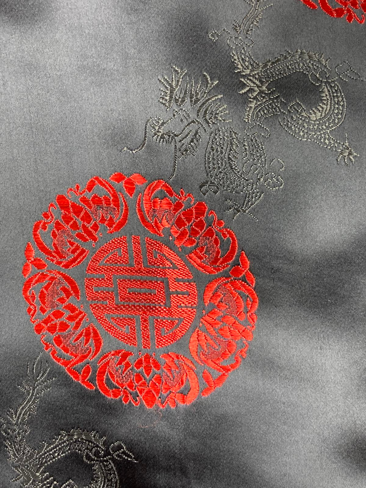 Double Peach Silk Kimono Robe Black Red Dragon Size Small Missing Sash