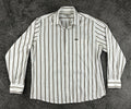 Faconnable Mens XL White Brown Stripe Long Sleeve Button Up Cotton Shirt