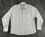 Faconnable Mens XL White Brown Stripe Long Sleeve Button Up Cotton Shirt