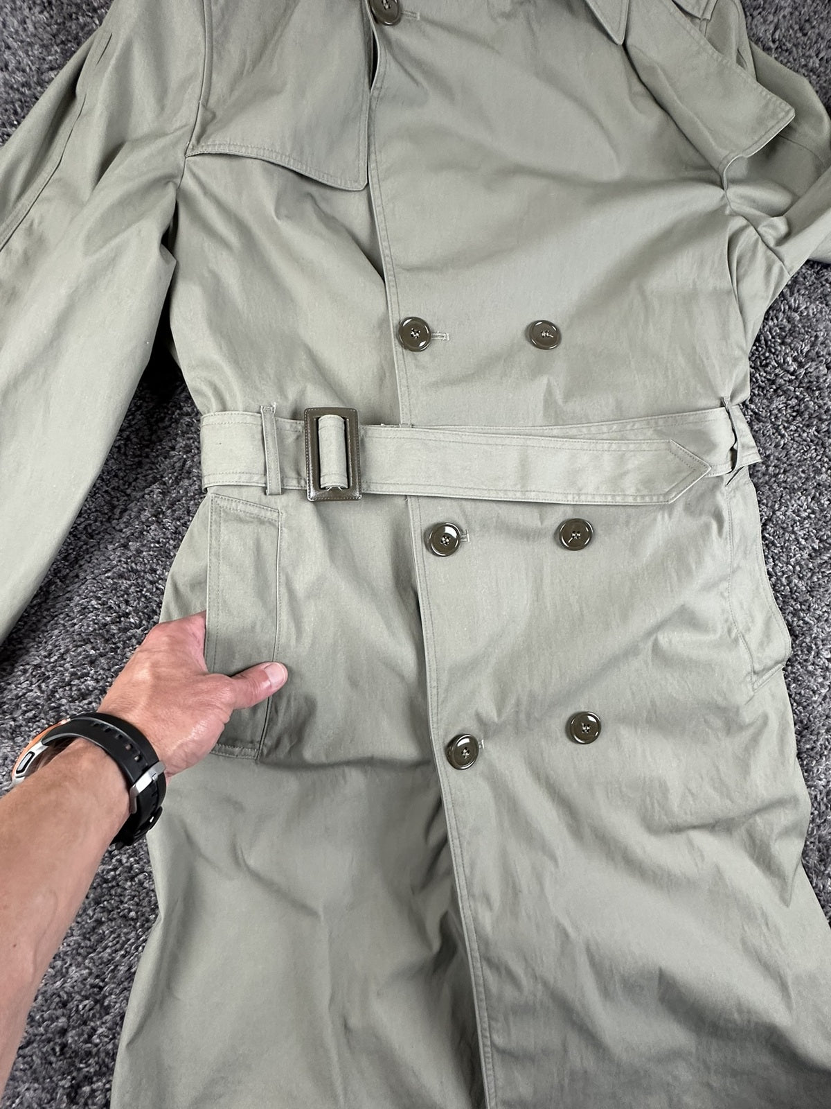 US Military Mens All Weather Trench Coat Belted Khaki 44 XL Overcoat Rain