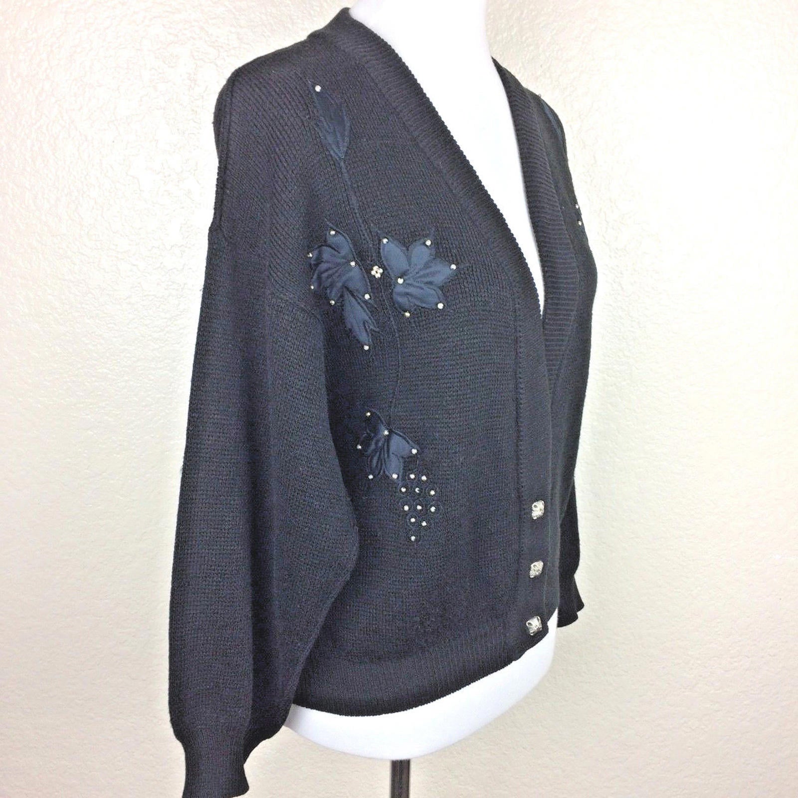 Sweaters Forhey Women's Black Bead Embellished Embroidered Sweater  Sz PXL