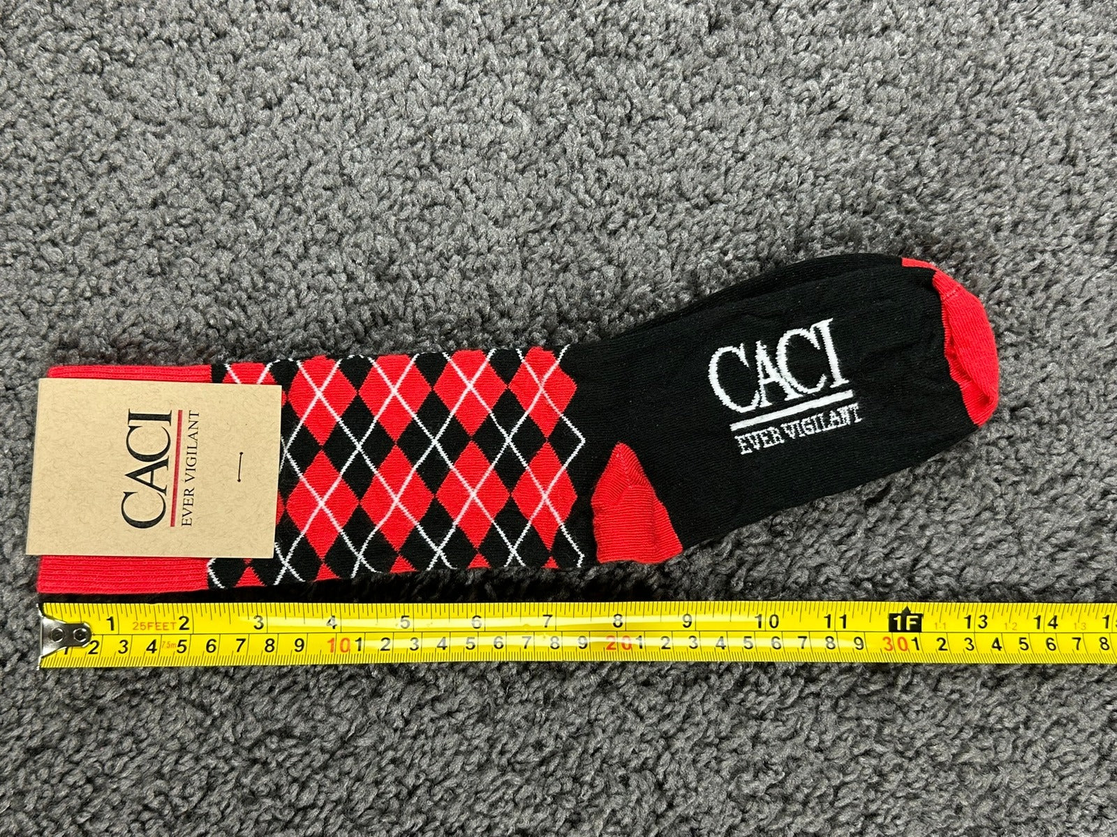 Sock Club Men Crew Socks Red Black Argyle CACI Ever Vigilant Military Cotton USA