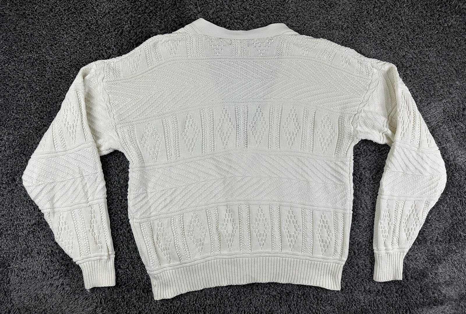 Vintage Cambridge Classics Mens Cardigan Sweater XL Cream Cotton Knit USA Made