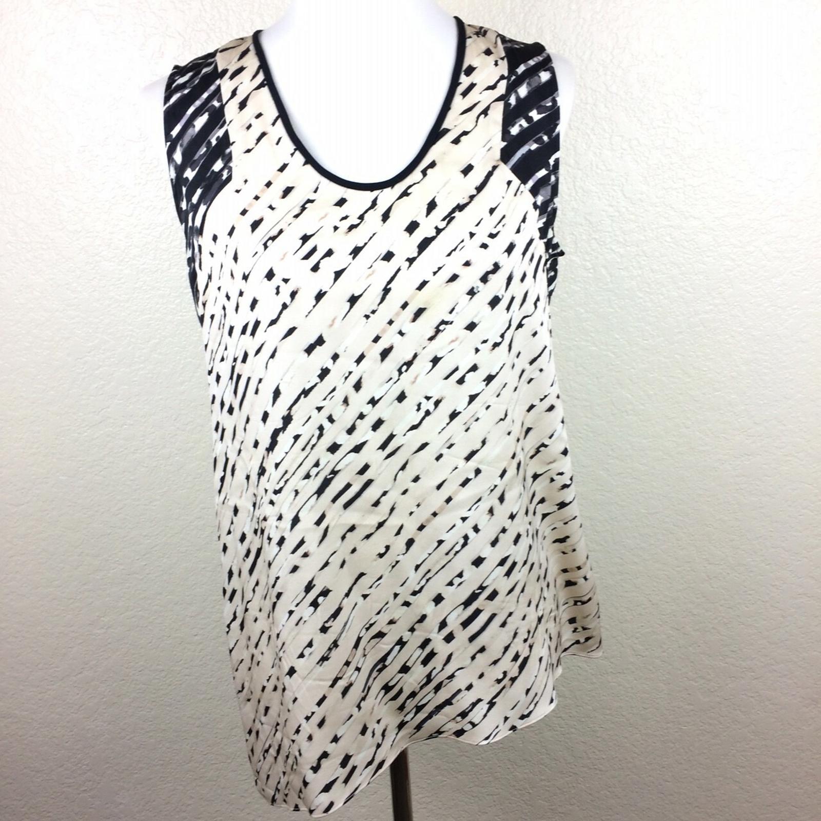 Classiques Entier Womens Silk Blend Sleeveless High Low Hem Top Tan Black Size S