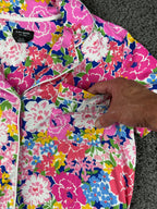 Kate Spade New York Womens Floral Pajama Top Pink Stretch Short Sleeve Sz M