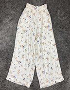 American Eagle Palazzo Pants Pull Up Ivory Floral Elastic Waist Womens Sz XS